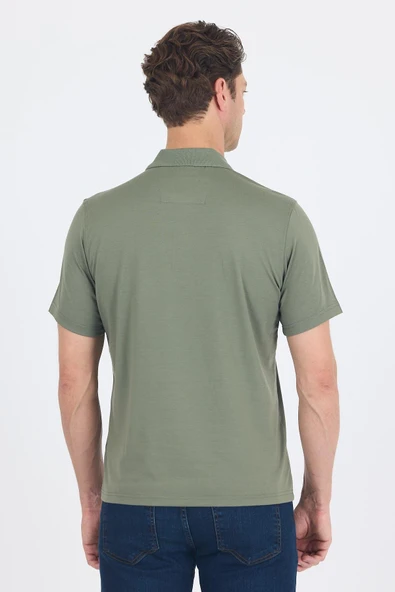 Açık Yeşil Kısa Kol Polo Yaka Cepli Classic Standart Beden Tişört 1011250173 - Resim 5