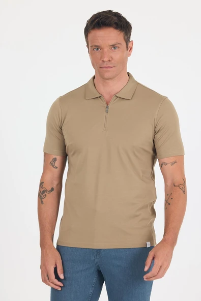 Koyu Vizon Kısa Kol Düz Suprem Polo Yaka Cepsiz Esnek Casual Slim Fit Tişört 1011250161_405 ürün görseli 1