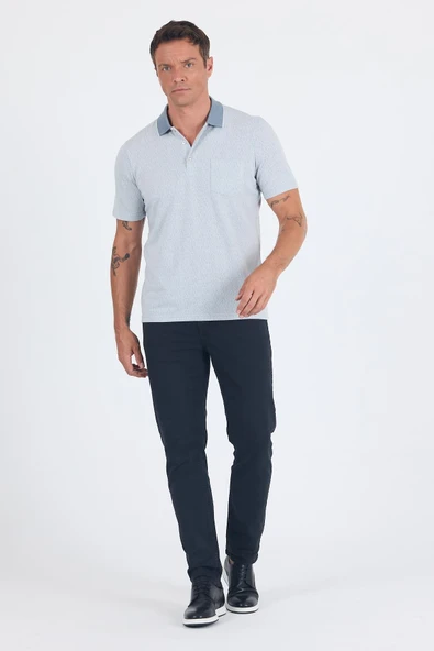 Gri Kısa Kol Polo Yaka Cepli Classic Standart Beden Tişört 1011250171 - Resim 2