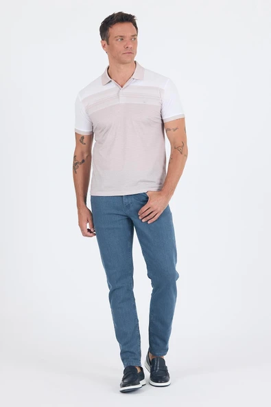 Kısa Kol Baskılı Pike Polo Yaka Cepsiz Slim Fit Tişört 1011250166 - Resim 2