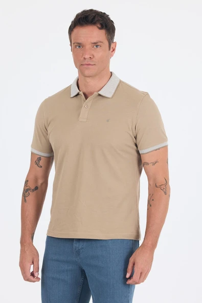 Koyu Bej Polo Yaka Kısa Kol Cepsiz Slim Fit :%100 Pamuk Tişört 1011250182 ürün görseli