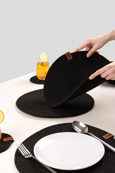 6 Adet Jüt Supla / Amerikan Servis Lux Sunum Tabak Altlığı, Sunum Supla Çeyiz Takımı Örgü Tabak Altı Yanmaz - 5