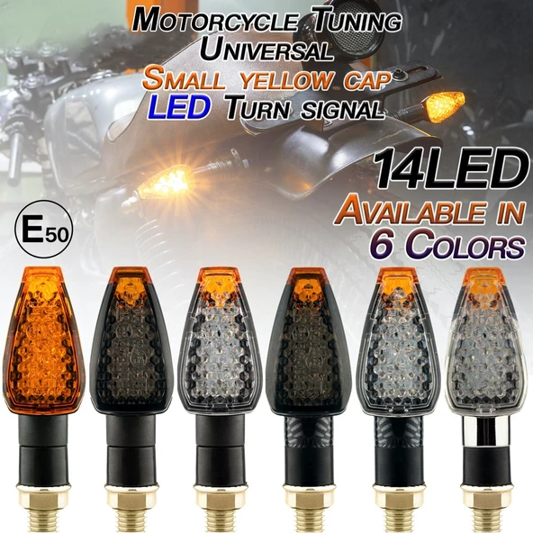 2 Adet KC025 Motosiklet 14 LED Sinyal Lambası Siyah Gövde Şeffaf Siyah Lens - 6