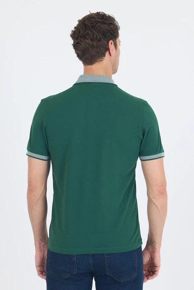 Koyu Yeşil Polo Yaka Kısa Kol Cepsiz Slim Fit :%100 Pamuk Tişört 1011250182 - Resim 5