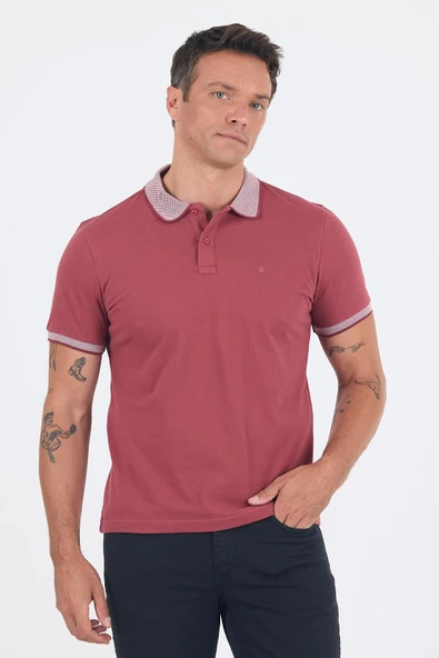 Gül Kurusu Polo Yaka Kısa Kol Cepsiz Slim Fit :%100 Pamuk Tişört 1011250182 - Resim 3