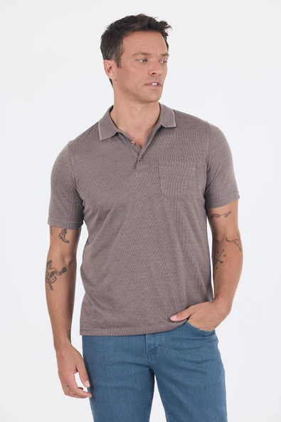 Koyu Kahverengi Kısa Kol Polo Yaka Cepli Classic Standart Beden Tişört 1011250172 ürün görseli