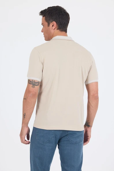 Bej Polo Yaka Kısa Kol Cepli Comfort Fit :%100 Pamuk Tişört 1011250181 - Resim 5