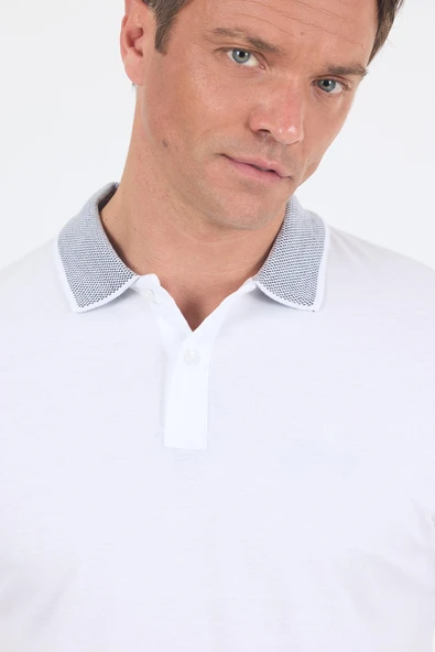 Beyaz Polo Yaka Kısa Kol Cepsiz Slim Fit :%100 Pamuk Tişört 1011250182 - Resim 4