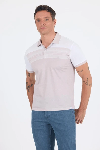 Kısa Kol Baskılı Pike Polo Yaka Cepsiz Slim Fit Tişört 1011250166 - Resim 3