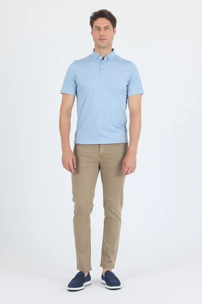 Açık Mavi Kısa Kol Düz Suprem Polo Yaka Cepsiz Pamuklu Casual Slim Fit Tişört 1011250160_603 - Resim 2