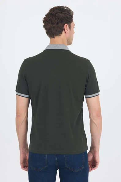Koyu Haki Polo Yaka Kısa Kol Cepli Comfort Fit :%100 Pamuk Tişört 1011250181 - Resim 5