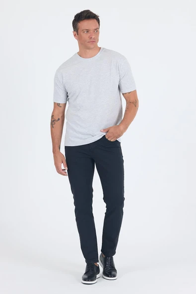 Gri Kısa Kol Düz Suprem Bisiklet Yaka Slim Fit Tişört 1011250190 - Resim 2