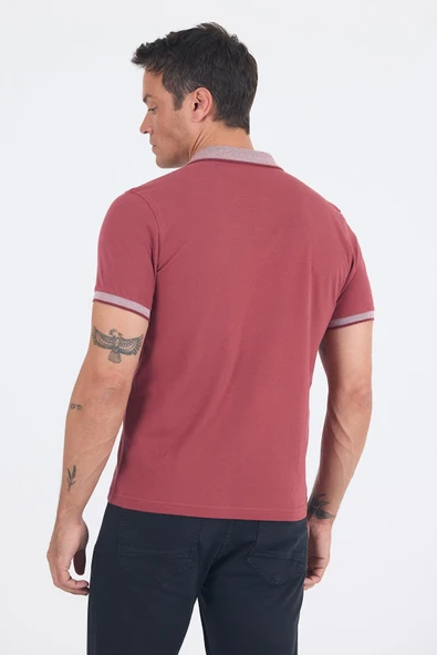 Gül Kurusu Polo Yaka Kısa Kol Cepsiz Slim Fit :%100 Pamuk Tişört 1011250182 - Resim 5
