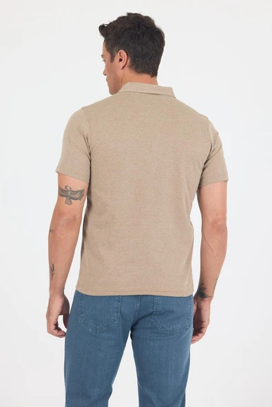 Kahverengi Kısa Kol Düz Suprem Polo Yaka Cepsiz Pamuklu Casual Slim Fit Tişört 1011250164_402 - Resim 6