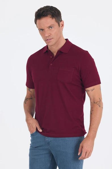 Bordo Kısa Kol Polo Yaka Cepli Classic Standart Beden Tişört 1011250173 ürün görseli