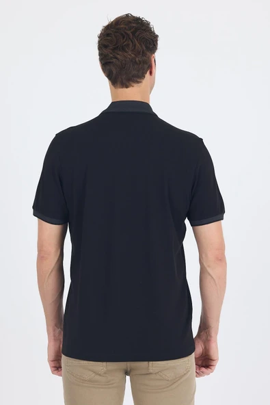 Siyah Polo Yaka Kısa Kol Cepli Comfort Fit :%100 Pamuk Tişört 1011250181 - Resim 5
