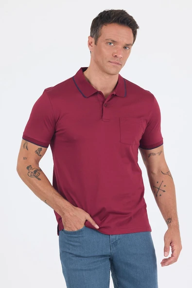 Kısa Kol Düz Suprem Polo Yaka Cepli %100 Pamuk Comfort Fit Tişört 1011250189 - Resim 3