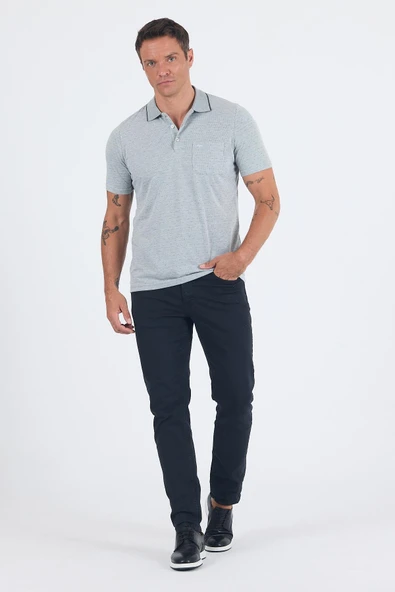 Koyu Haki Kısa Kol Polo Yaka Cepli Classic Standart Beden Tişört 1011250172 - Resim 2