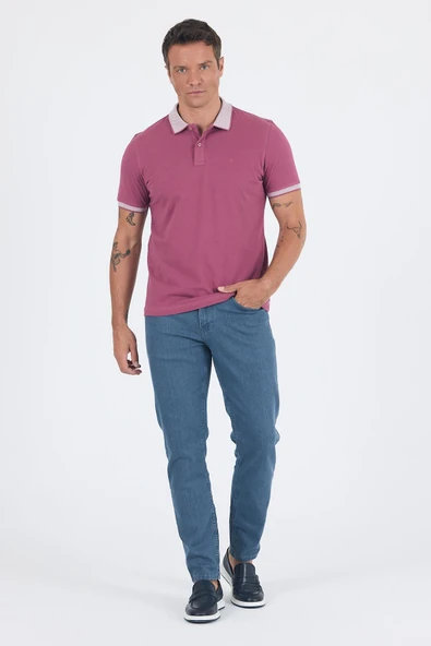 Vişne Polo Yaka Kısa Kol Cepsiz Slim Fit :%100 Pamuk Tişört 1011250182 - Resim 2