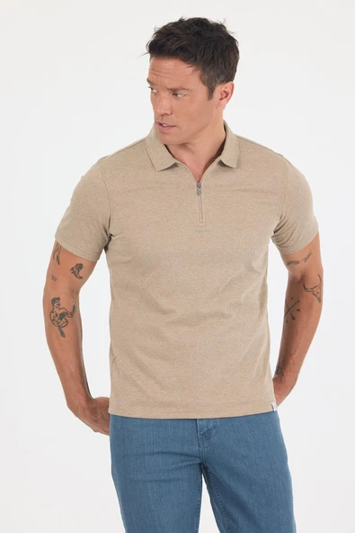 Kahverengi Kısa Kol Düz Suprem Polo Yaka Cepsiz Pamuklu Casual Slim Fit Tişört 1011250164_402 - Resim 3