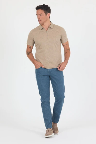 Kahverengi Kısa Kol Düz Suprem Polo Yaka Cepsiz Pamuklu Casual Slim Fit Tişört 1011250164_402 - Resim 2