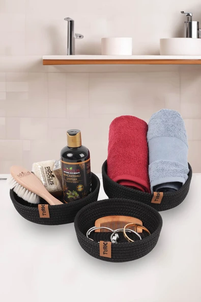 Hasır Sepet 3 Lü Düzenleyici, 3 Lü Sepet Takımı, Jüt Sepet Organizer 3lü Banyo Düzenleyicisi - 11