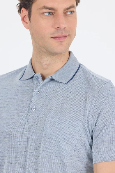 Koyu Lacivert Kısa Kol Polo Yaka Cepli Classic Standart Beden Tişört 1011250172 - Resim 4