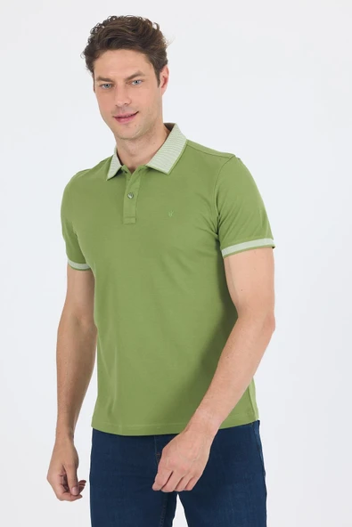 Fıstık Yeşili Polo Yaka Kısa Kol Cepsiz Slim Fit :%100 Pamuk Tişört 1011250182 ürün görseli