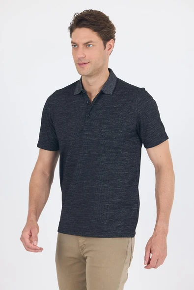 Siyah Kısa Kol Polo Yaka Cepli Classic Standart Beden Tişört 1011250172 - Resim 3