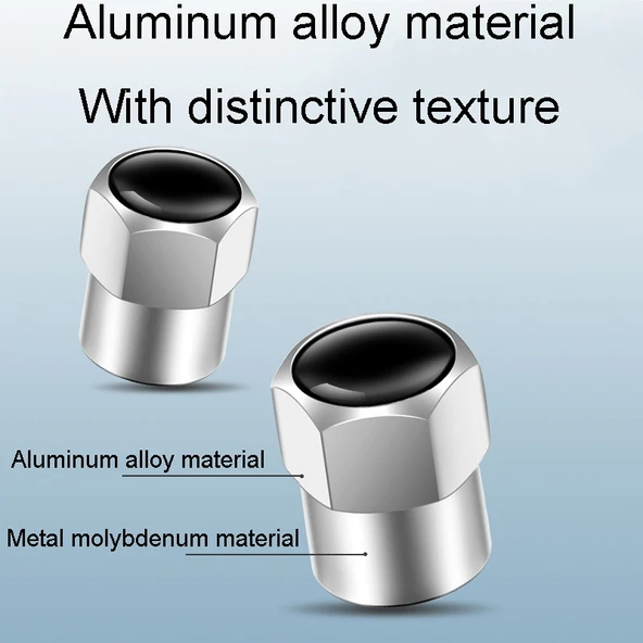 4lü Set Altıgen Metal Siyah Lastik Sibop Kapağı Evrensel Araba Modifiye - 4
