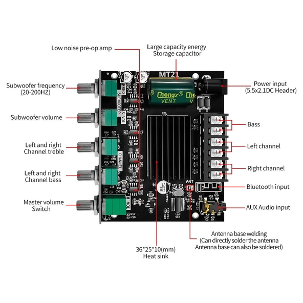 ZK MT21 Bluetooth Dijital Amplifikatör Modülü 50W x 2 + 100W 2.1 Kanal - 4