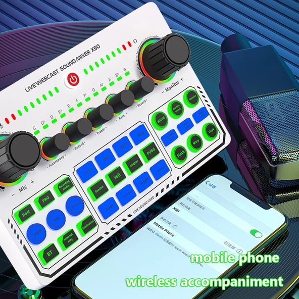 X50 Bluetooth RGB LED Canlı Yayın Ses Kartı OTG Portlu - 5