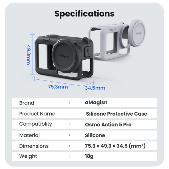 DJI Osmo Action 5 Pro Silikon Koruyucu Kılıf Boyun Askısı ve Lens Kapağı Ile Açık Gri - 9