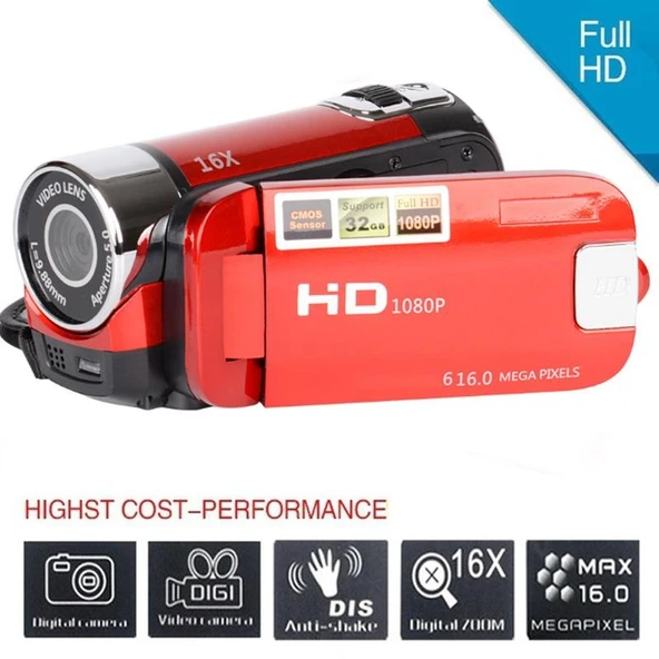 16X Dijital Zoomlu HD 16 Megapiksel Ev ve Seyahat DV Kamera Siyah ABD Fişi - 6