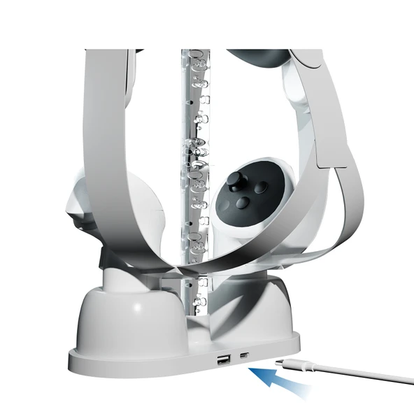 Meta Quest 3 VR Gözlük Şarj ve Saklama Standı RGB Işıklı Beyaz - 4