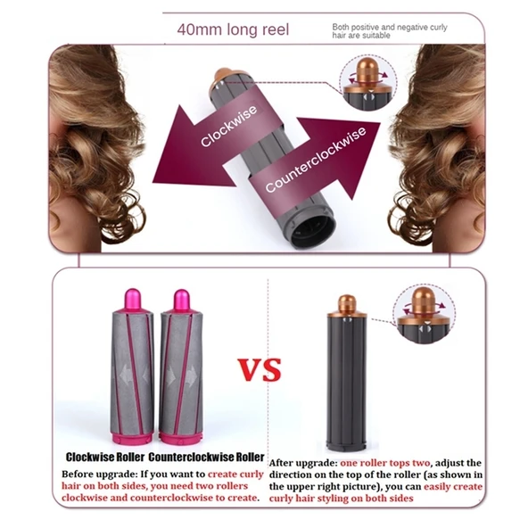 Dyson Airwrap Saç Kurutma Makinesi İçin 18.6cm Uzun Bukle Varili Kısa Adaptörlü Gül Kurusu - 6