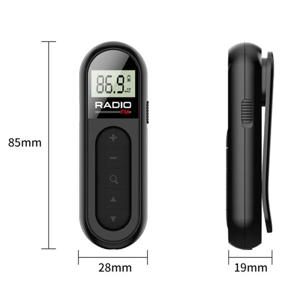Mini Cep FM Radyo Yaka Klipsli Şarjlı Walkman Siyah - 3