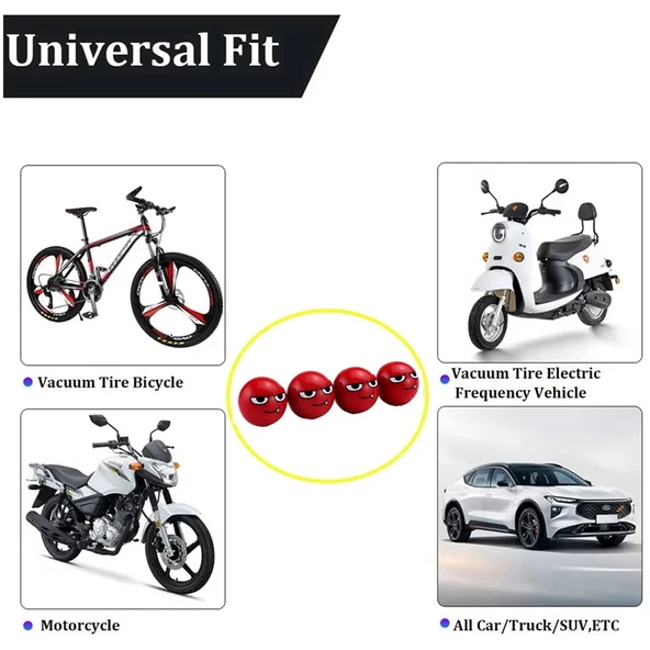 4lü Set Kırmızı Şeytan Topu Lastik Sibop Kapağı Evrensel Modifikasyon - 6