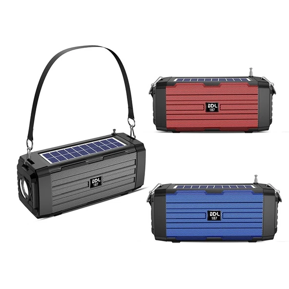 BDL-187 Siyah Güneş Enerjili Kablosuz Bluetooth Hoparlör LED Işıklı Taşınabilir Kamp FM Radyo - 2