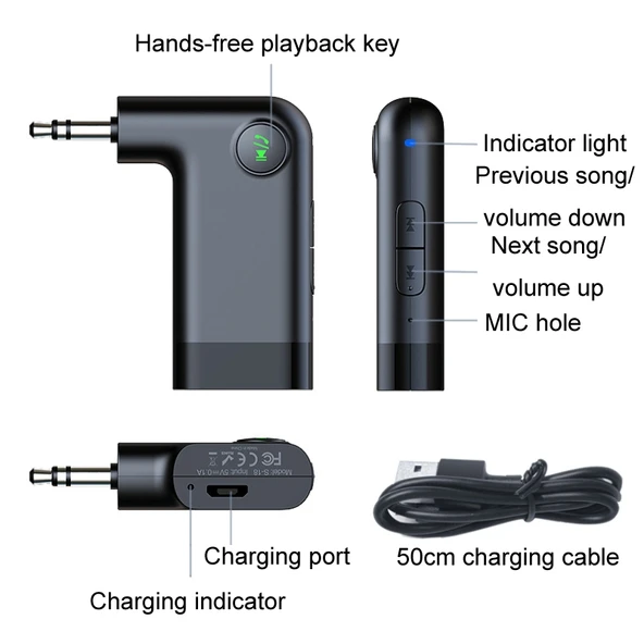 S18 Araç Mini AUX Ses Adaptörü Kablosuz Bluetooth 5.0 Alıcı - 3