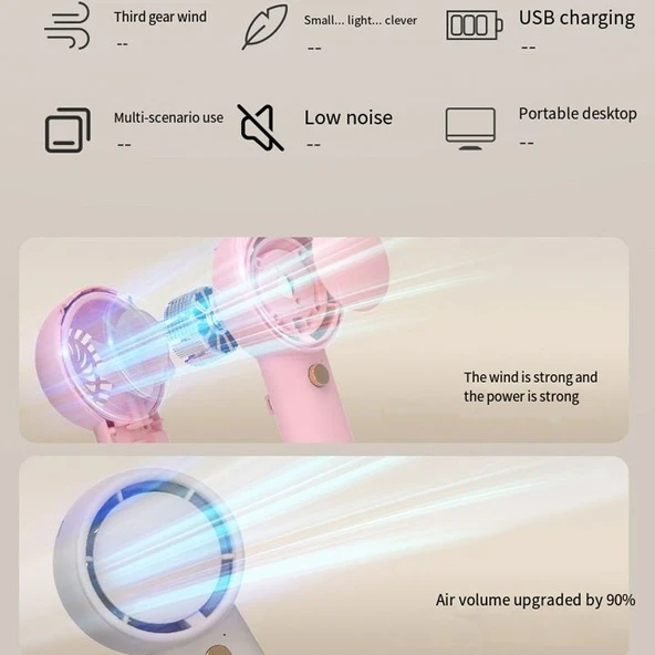 Mini Turbo Taşınabilir USB Şarjlı El Vantilatörü Açık Kahverengi - 4
