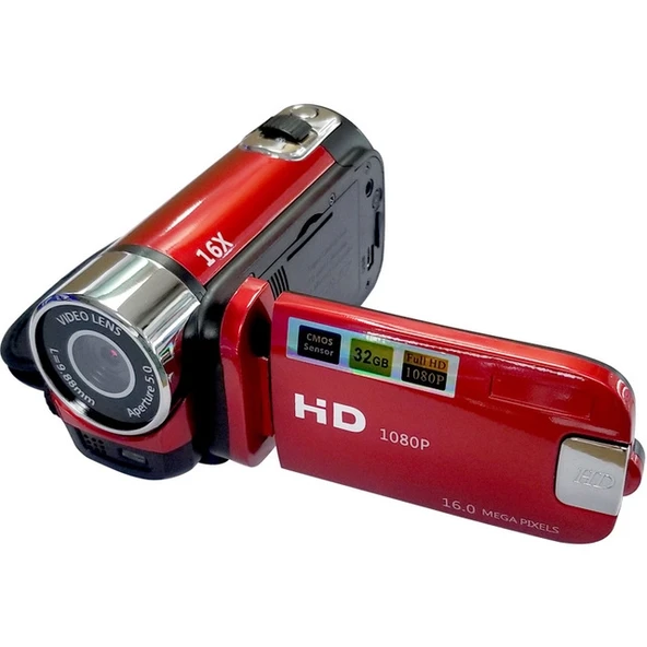 16X Dijital Zoomlu HD 16 Megapiksel Ev ve Seyahat DV Kamera Kirmizi ABD Prizi - 4
