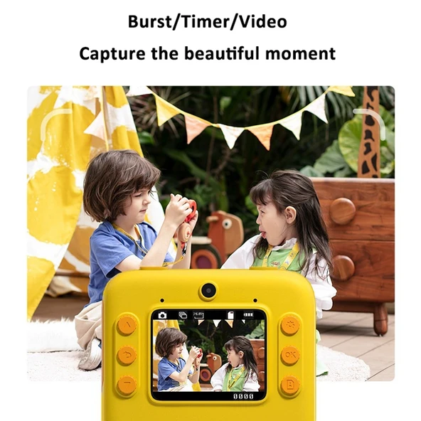 Çocuk Anında Baskı Kamerası 4800W Piksel 2 İnç Ekran Çift Lensli Fotoğraf Makinesi Hafıza Kartı Yok Pembe - 7