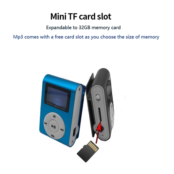 Mini Metal Lavalier MP3 Müzik Çalar Ekranlı Mor Kulaklık ve Kablo Dahil - 8