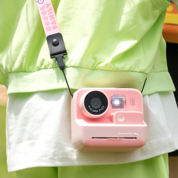 Çocuk Anında Baskı Kamerası 4800W Piksel 2 İnç Ekran Çift Lensli Fotoğraf Makinesi Hafıza Kartı Yok Pembe - 10