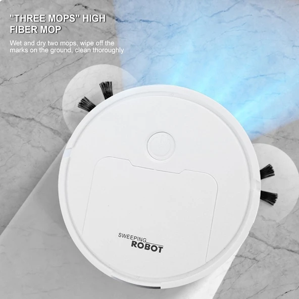 3 in 1 Mini Akıllı Süpürge Robotu Beyaz - 8