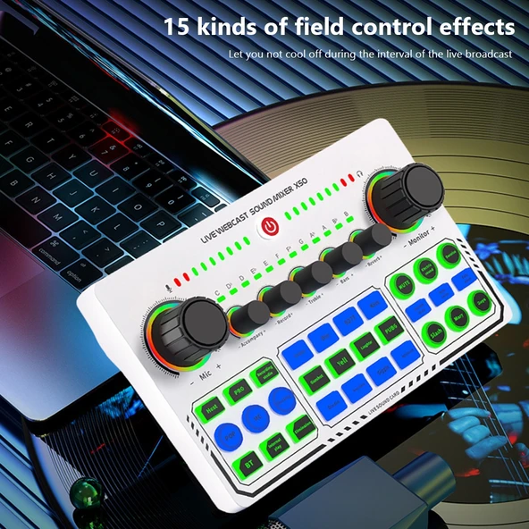 X50 Bluetooth RGB LED Canlı Yayın Ses Kartı OTG Portlu - 8
