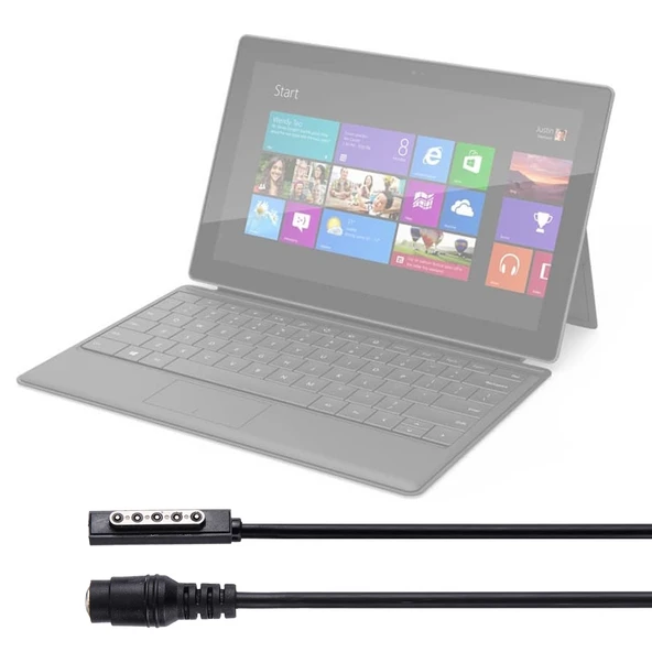 Microsoft Surface RT Pro 1 Pro 2 Manyetik 5 Pinden 5.5x2.5mm Kadın Güç Adaptörü Şarj Kablosu - 5