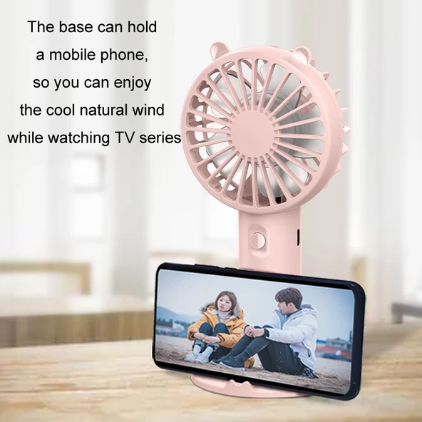 Mini USB Taşınabilir Şarjlı Masaüstü Telefon Tutuculu El Vantilatörü Pembe - 9