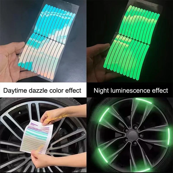 20 Parça Araba Gökkuşağı Jant Reflektörlü Lastik Işıklı Uyarı Süsü - 6